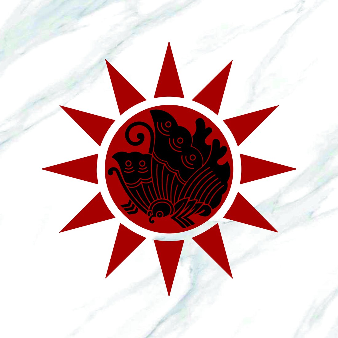 依田家揚羽蝶日輪紋 —— 武士家紋與台灣白日光芒結合的紋樣，以 PrinTex 呈現於石紋板材